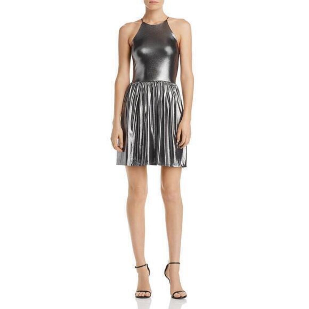 NEW AQUA Bloomindale's Silver Metallic Mini Dress Size‎ XS Party Cocktail